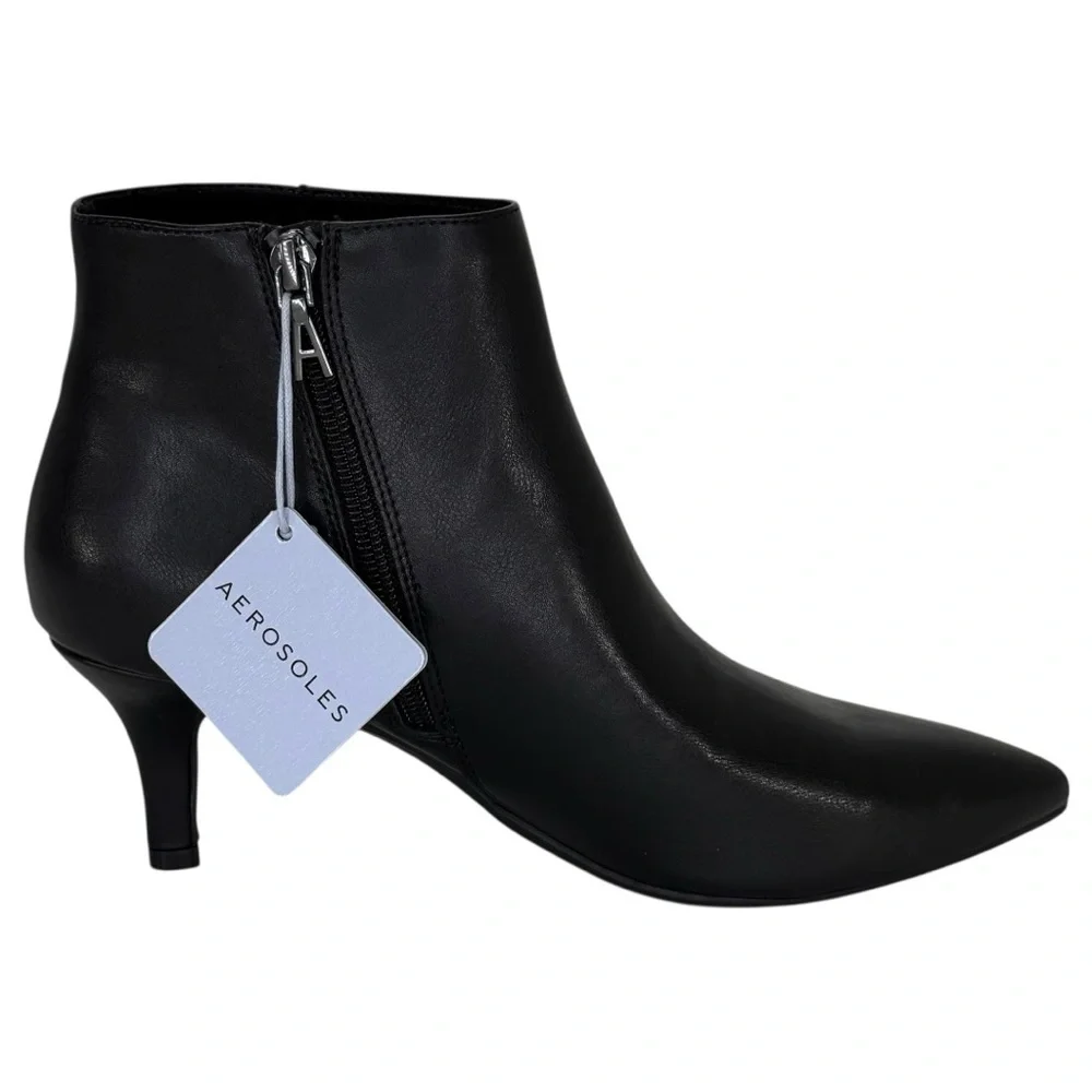 Aerosoles Edith Black Faux Leather Womens Booties Size 8.5M - Picture 6 of 14